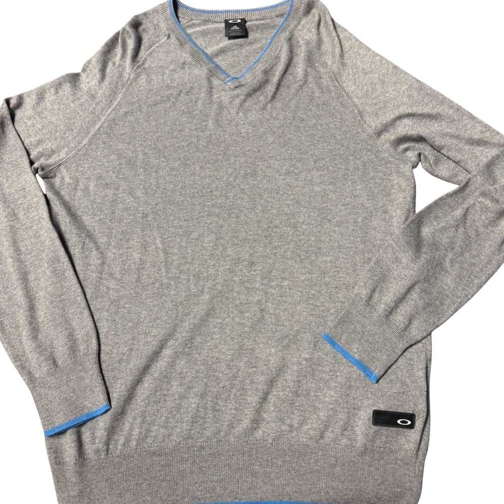 Oakley Linksmen Mens Large Gray V Neck Sweater Long Sleeve Tailored Fit Knit